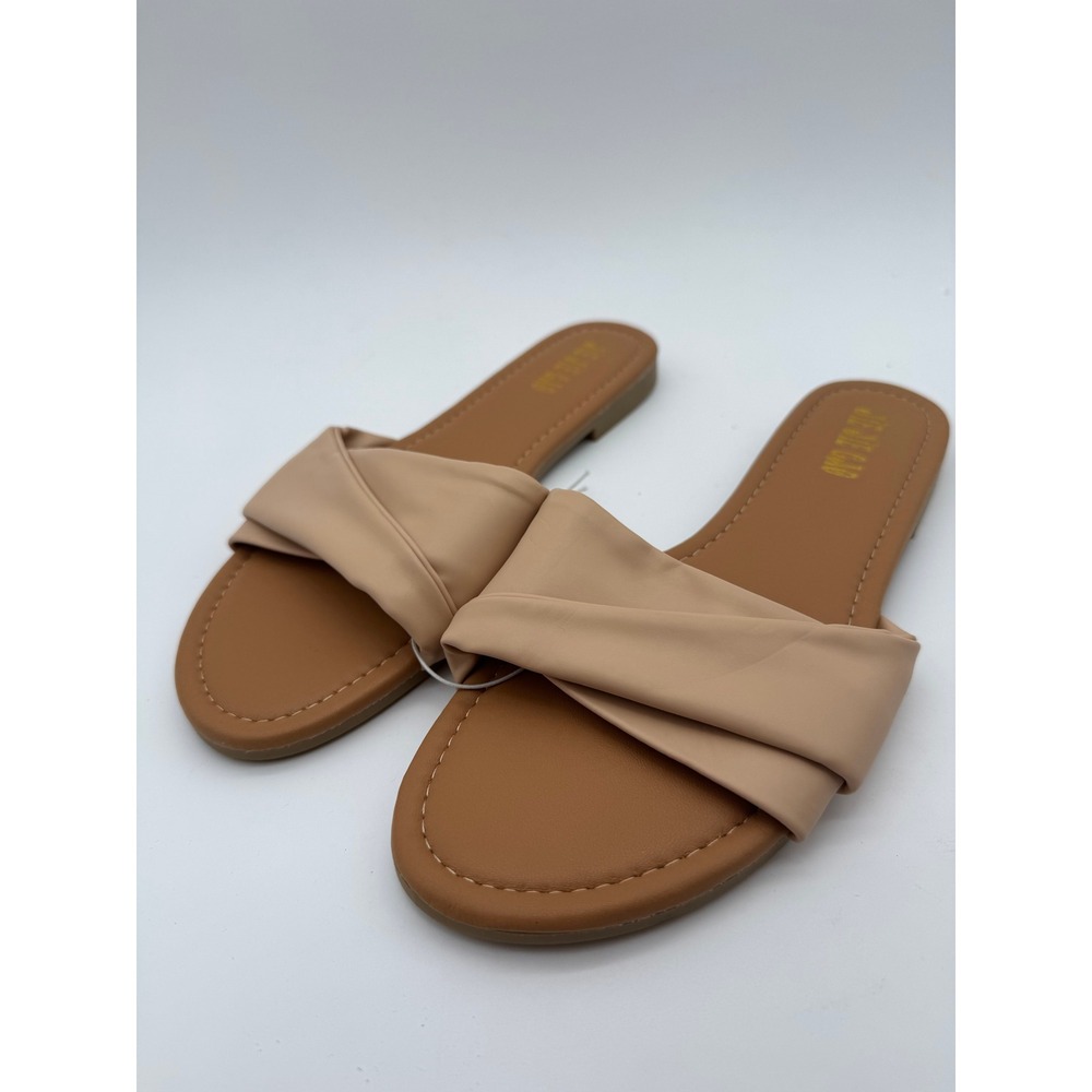Womens Tan Knot Slide Sandals Flat Open Toe Size 10